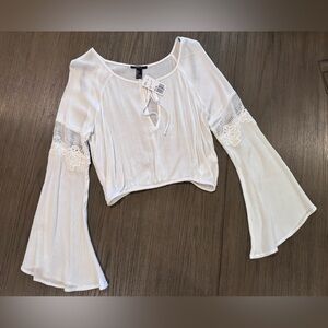 Forever 21 White Bell Sleeve Crop Blouse